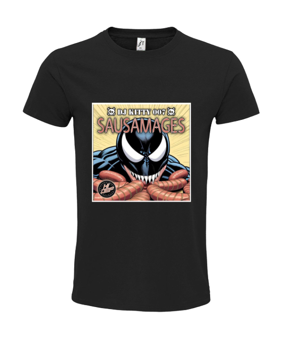 DJ Kitty 007  Sausamages T Shirt Black