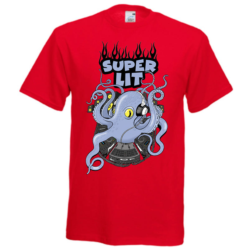 Super Lit Octopus DJ Tee Red